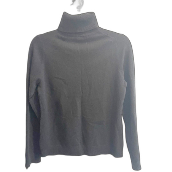 Garnet Hill M Women 100% Cashmere Turtleneck Sweater Black Classic Old Money Lux - Picture 1 of 13